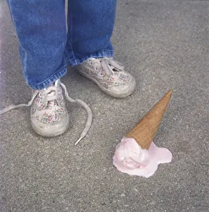 Ice Cream Prints: Oops! Little Small Boy Drops Ice Cream Cone On Sidewalk Pavement