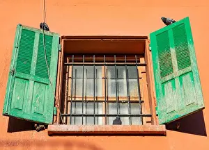 Medina Prints: Open Green Shutters on a Window in Marrakesh Morocco
