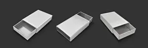Drawer Prints: Open slide box mockup. Realistic vector illustration set of white blank carton package with sleeve