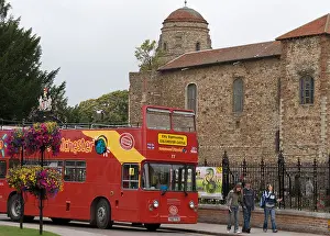 Summer Holiday Prints: An open top tour bus at the Castle in Colchester which is the largest Norman keep in England