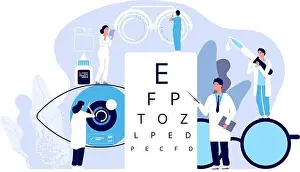Checkup Prints: Ophthalmology concept. Ophthalmologist checks patient sight