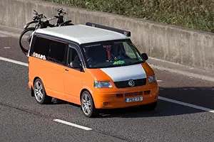 Classic Car Prints: Orange 2007 Volkswagen 1896cc diesel motorhome TransPorter T32 102 TDI SWB; LCV custom panel van UK