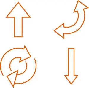 Refresh Prints: Four orange arrow icons: straight, curved, circular, and downward pointing