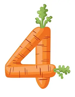 Stalk Prints: Orange carrot number 4 style vegetable food cartoon design flat vector illustration isolated on white background