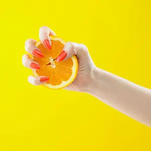 Korean Ethnicity Prints: orange colored nail and slice orange