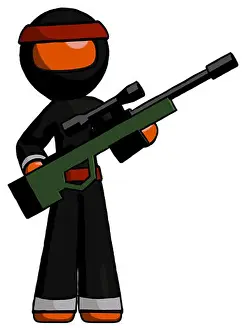Assault Prints: Orange ninja warrior man holding sniper rifle gun