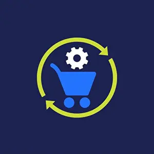 Checkout Prints: order processing or procurement icon, flat vector