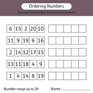 Correct Prints: Ordering numbers worksheet. Number range up to 20