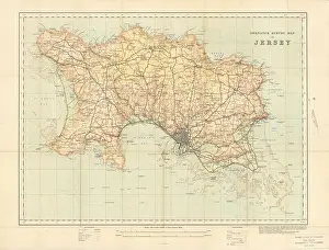 Southampton Prints: Ordnance Survey map of Jersey, Channel Islands 58x76cm 1914 old antique
