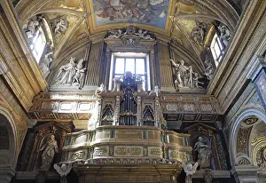 South Europe Prints: Organ in church Gesu e Maria in Rome, Italy