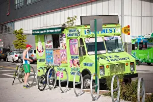 Ice Cream Prints: An organic frozen yogurt truck parked in the Long Island City neighborhood in Queens in New York on Saturday