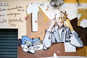 Country Road Prints: ORGOSOLO, ITALY - MAY 21, 2014: Murals wall paintings about political and historical facts in Orgosolo