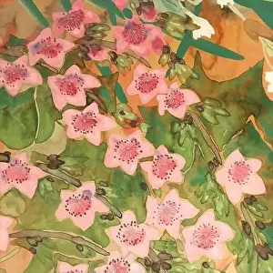 Watercolor Flowers Prints: Oriental floral watercolor design on a textured background