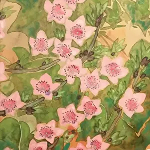 Watercolor Flowers Prints: Oriental floral watercolor design on a textured background
