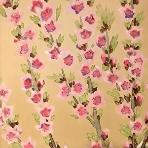 Watercolor Flowers Prints: Oriental floral watercolor design on a textured background