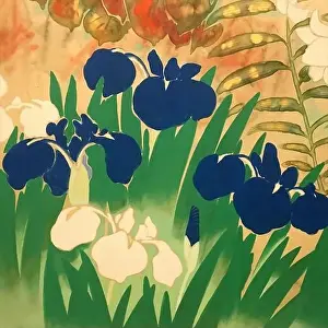 Watercolor Flowers Prints: Oriental floral watercolor design on a textured background