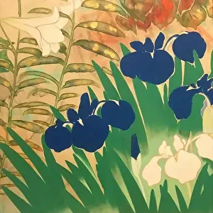 Watercolor Flowers Prints: Oriental floral watercolor design on a textured background