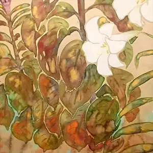 Watercolor Flowers Prints: Oriental floral watercolor design on a textured background