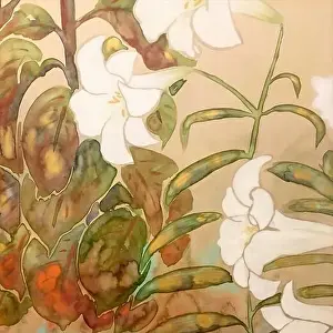 Watercolor Flowers Prints: Oriental floral watercolor design on a textured background