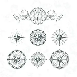 Navigational Prints: Orientation antique compas in vintage style