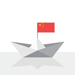 Origami Prints: Origami paper ship with reflection and China flag. Vector flat illustration