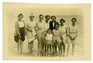 Wish You Were Here Collection: Original very clear 1920's era postcard of fashionable bathers, attractive women and girls