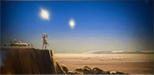 Film Prints: Original concept art of Luke Skywalker looking at Mos Eisley from Star Wars - A New Hope