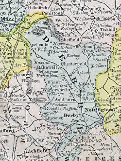 Derby Prints: Original old map of Derby County from 1884 geography textbook