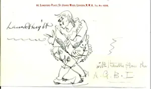 Circus Clown Prints: Original signed pen and ink sketch of a circus clown by Dame Laura Knight on her personal writing paper