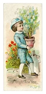 Images Dated 12th December 2023: Original Victorian scrapbook seasonal New Year's greetings card cutting
