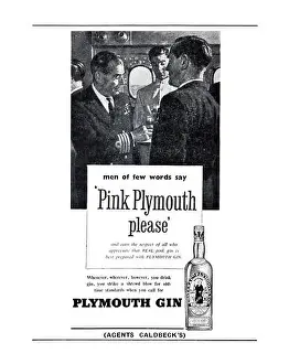 Nostalgic Prints: Original Vintage 1950's advertisement for Plymouth Pink Gin in the Malaysian Cricket Association North vs South