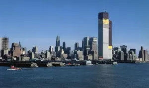 Hudson River Prints: The original World Trade Center's Twin Towers under construction in 1971 as seen from the Hudson River in New York