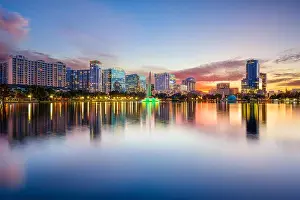 Location View Prints: Orlando, Florida, USA downtown city skyline on Eola Lake