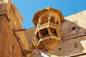 Ornate balcony in Jaisalmer Fort, architecture detail, Jaisalmer, Rajasthan, India