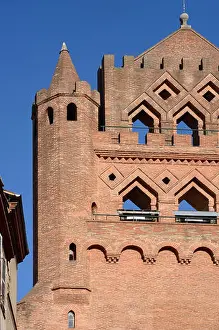 Medieval Architecture Prints: Ornate Red Brick Detail on the Facade of the Gothic Notre Dame de Taur Church (c14th) Toulouse France