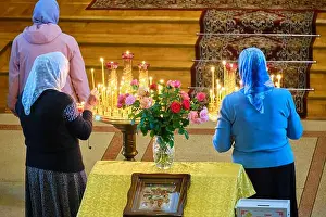 Sacrament Prints: Orthodox Church People Prayer God Traditions Candles Inside Christ Faith Commandments Icons Saint Prayer Bible Women