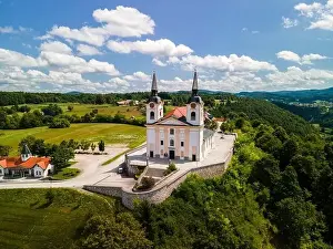 Orthodox Church of Saint Mohorja in Fortunata in Zuzumberk ( Seisenberk ) Slovenia. Drone View
