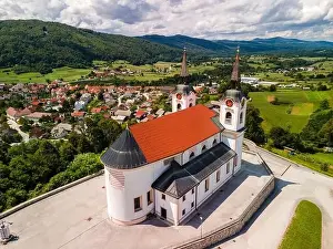 Orthodox Church of Saint Mohorja in Fortunata in Zuzumberk ( Seisenberk ) Slovenia. Drone View
