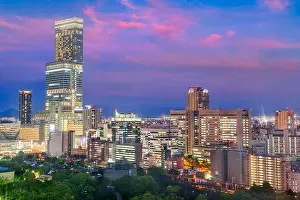 Osaka, Japan at Abeno District and Shinsekai districts at night