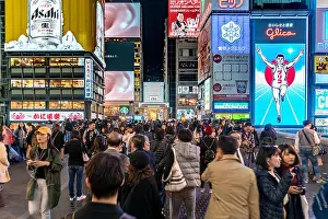 Osaka Prints: Osaka, Japan - April 5, 2017 : Unidentified people sight see in Dotonbori entertainment district