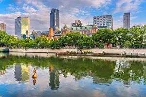 Osaka, Japan at Nakanoshima Island nestled betweend the Tosabori and Dōjima rivers