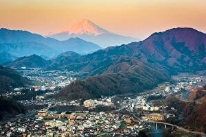 Images Dated 16th April 2017: Otsuki, Japan Skyline with Mt. Fuji at twilight