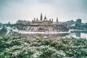 Snowstorm Prints: Ottawa Parliament in Winter. Cityscape of Canada's capital city