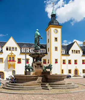 Incidental Prints: Otto der Reiche fountain monument in front of the town hall at the Obermarkt in Freiberg