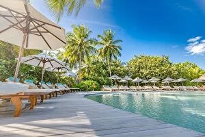 Images Dated 6th May 2018: Outdoor summer tourism landscape. Luxurious beach resort with swimming pool
