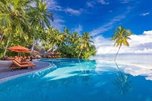 Images Dated 1st November 2019: Outdoor tourism landscape. Luxurious beach resort with swimming pool