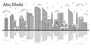 Outline Abu Dhabi United Arab Emirates City Skyline with Modern Buildings and Reflections Isolated on White
