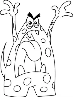 Outline angry monster, Vector line art illustration coloring page