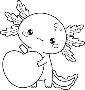 Childish Prints: Outline Romantic Axolotl with heart
