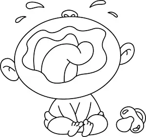 Tear Prints: Outlined crying baby. Vector illustration coloring page